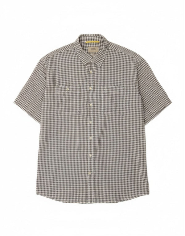 Camel Active Herren-Hemd, kurzärmelig, reguläre Passform, 2XL, grau, Gingham-Baumwolle