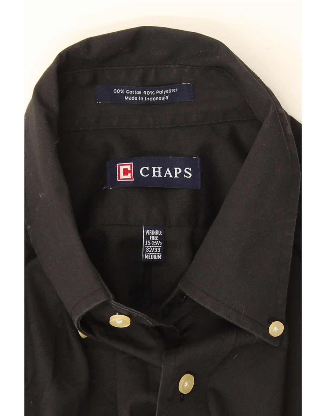 Chaps Herrenhemd, Größe 15 1/2, mittelgroß, schwarze Baumwolle