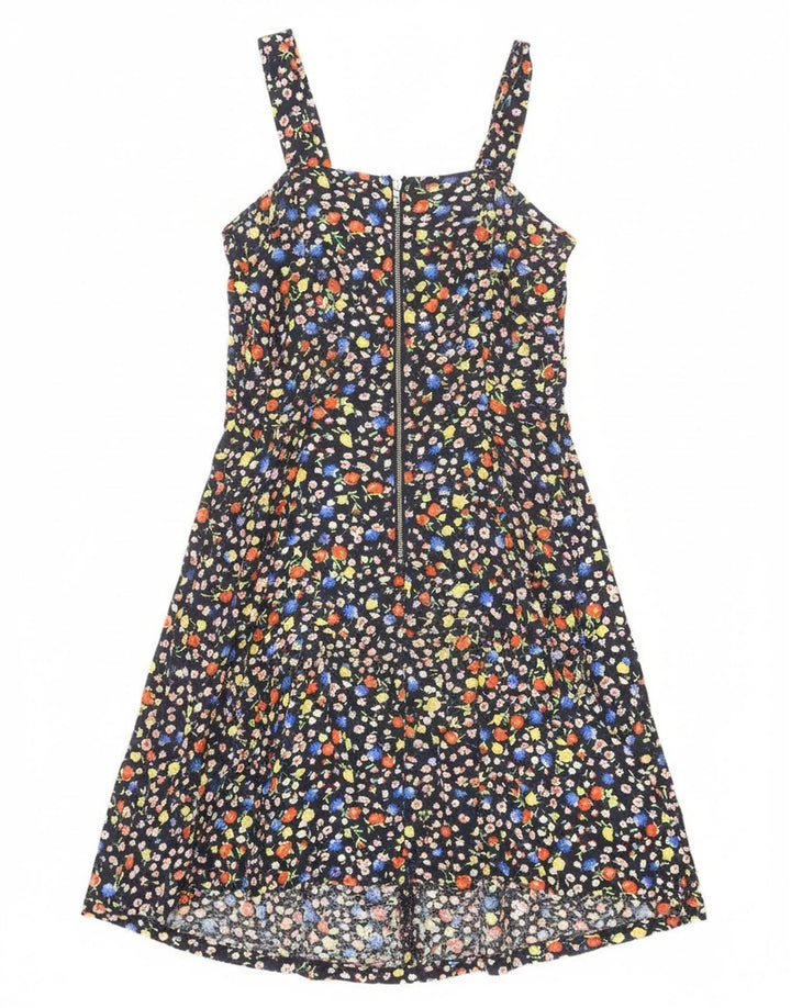 Vintage Damen Sonnenkleid UK 12 Medium Marineblau Blumen