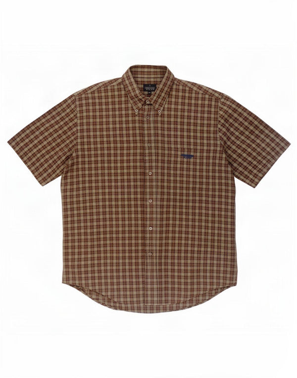 Trussardi Jeans Mens Short Sleeve Shirt XL Green Check Cotton