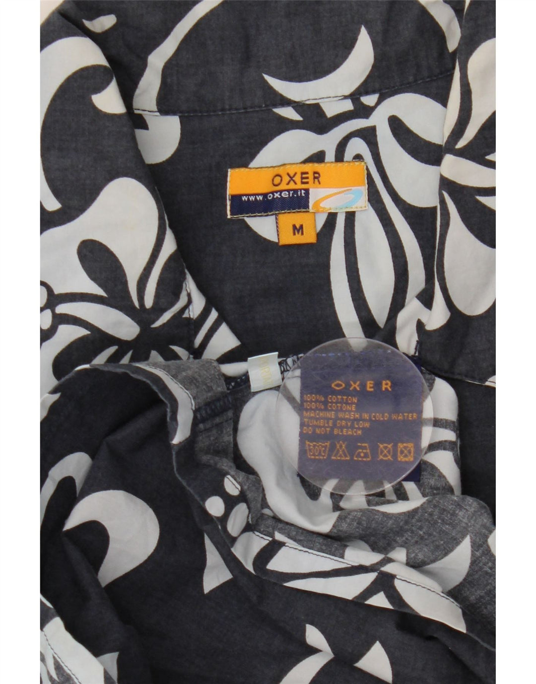 OXER Herren-Kurzarmhemd aus mittelschwarzer, geblümter Baumwolle