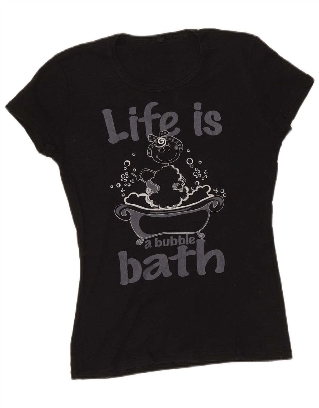 BENETTON Damen-T-Shirt mit Grafik, Gr. 8, Schwarz