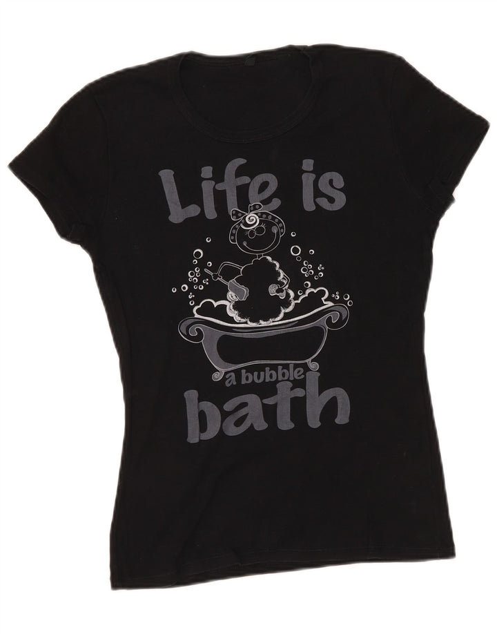 BENETTON Damen-T-Shirt mit Grafik, Gr. 8, Schwarz