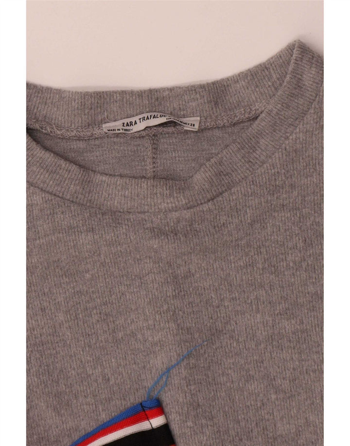 Zara Damen Top Langarm UK 14 Mittelgraues Polyester