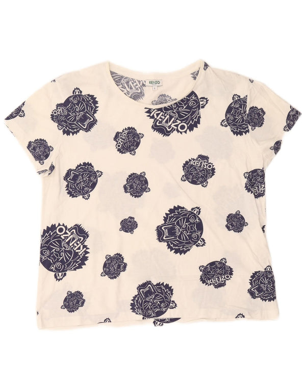Kenzo Damen Grafik-T-Shirt-Oberteil UK 16 Large Weiße Baumwolle