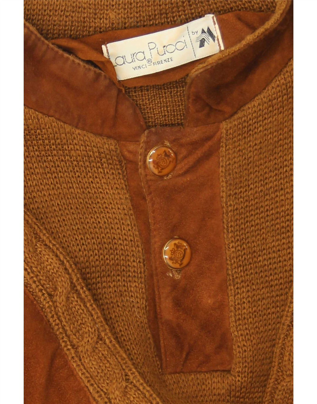 Laura Pucci Herren-Pullover mit Knopfkragen, Mittelbraun