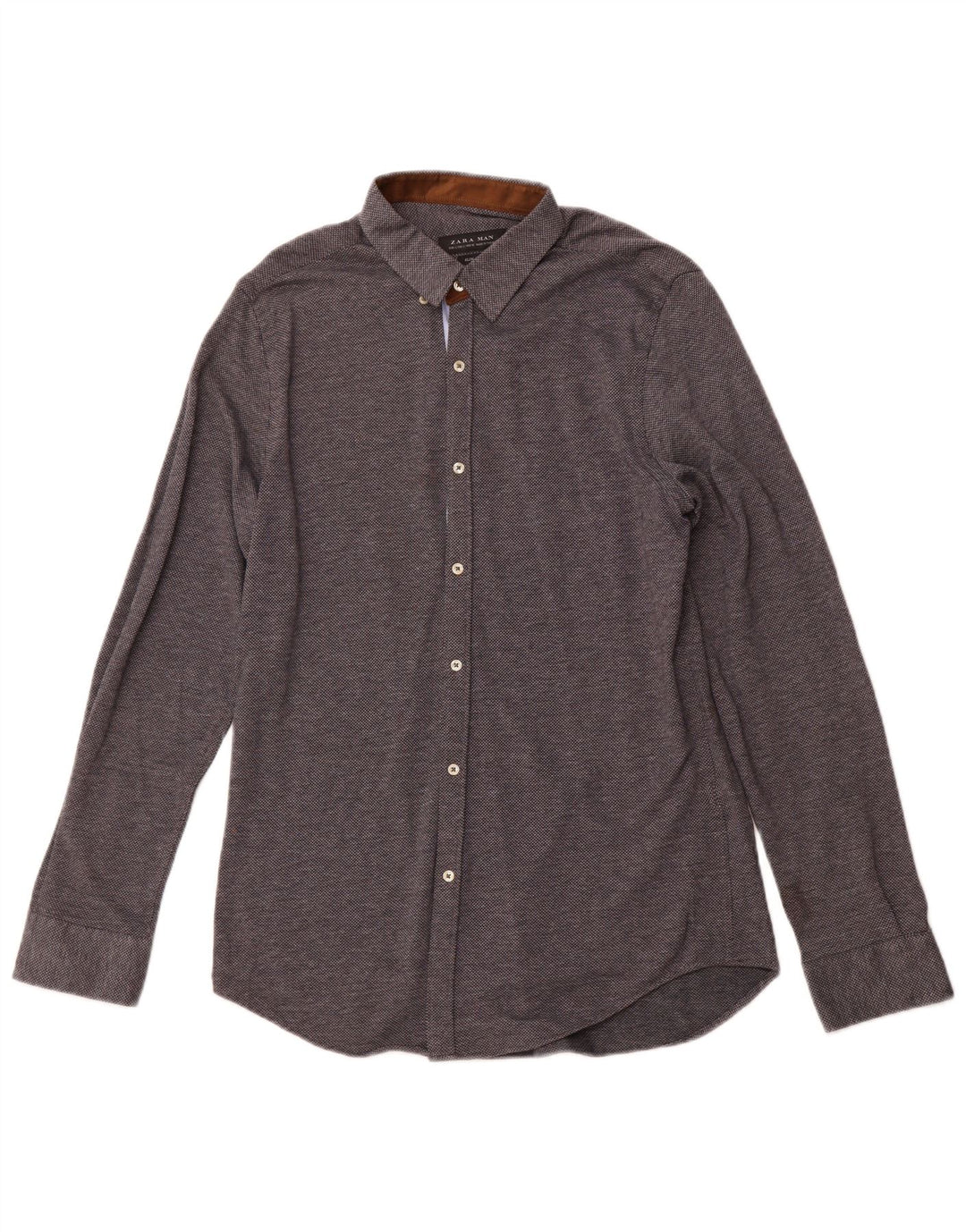 ZARA Herren-Slim-Fit-Hemd, groß, marineblau gepunktet