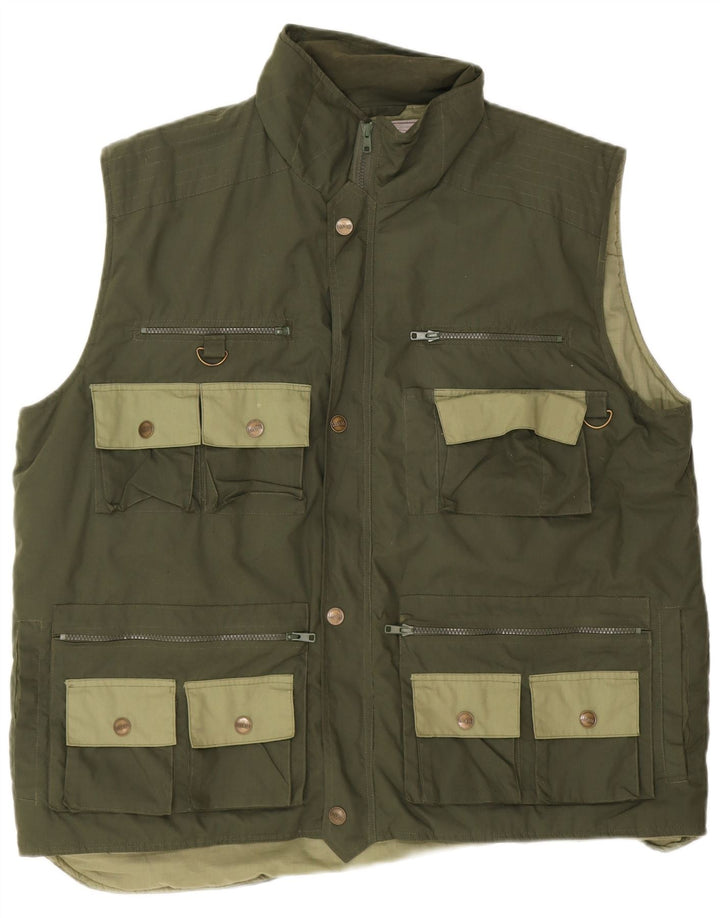 Vintage Herren Utility Gilet UK 44 2XL Khaki Polyester