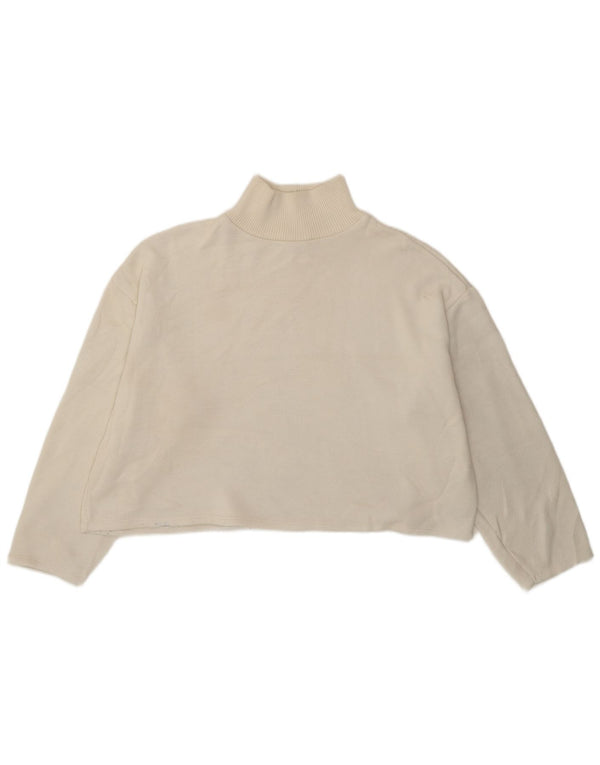 Zara Damen Crop Loose Fit Top Langarm UK 16 Large Weiß Polyester