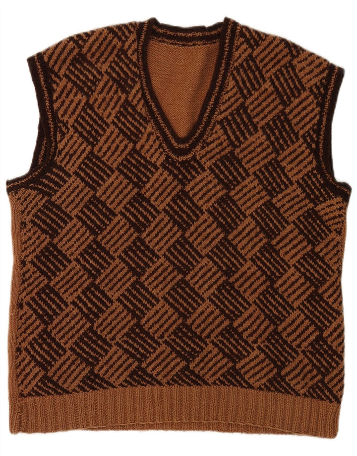 Vintage Herren Weste Tank Top Mittelbraun kariert