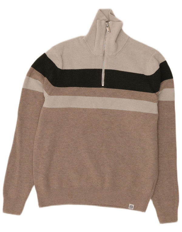 Marks & Spencer Damen-Pullover mit Reißverschluss am Hals, Gr. 10, Größe S, Grau, Farbblock