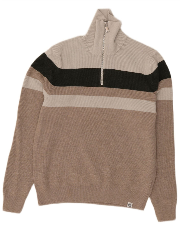 Marks & Spencer Damen-Pullover mit Reißverschluss am Hals, Gr. 10, Größe S, Grau, Farbblock
