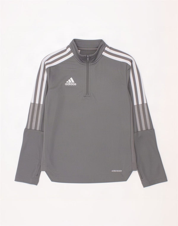 Adidas Boys Aeroready Zip Neck Pullover Tracksuit Top 7-8 Years Grey