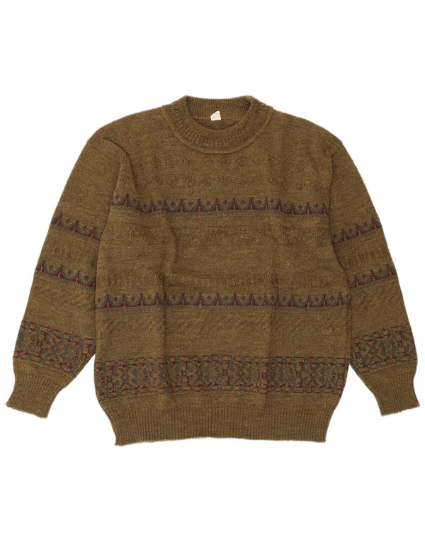 VINTAGE Damen Pullover mit Rundhalsausschnitt IT 52 2XL Grün Geometrisch