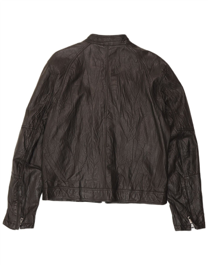 Vintage Herren Bomber Lederjacke IT 52 XL Schwarzes Leder