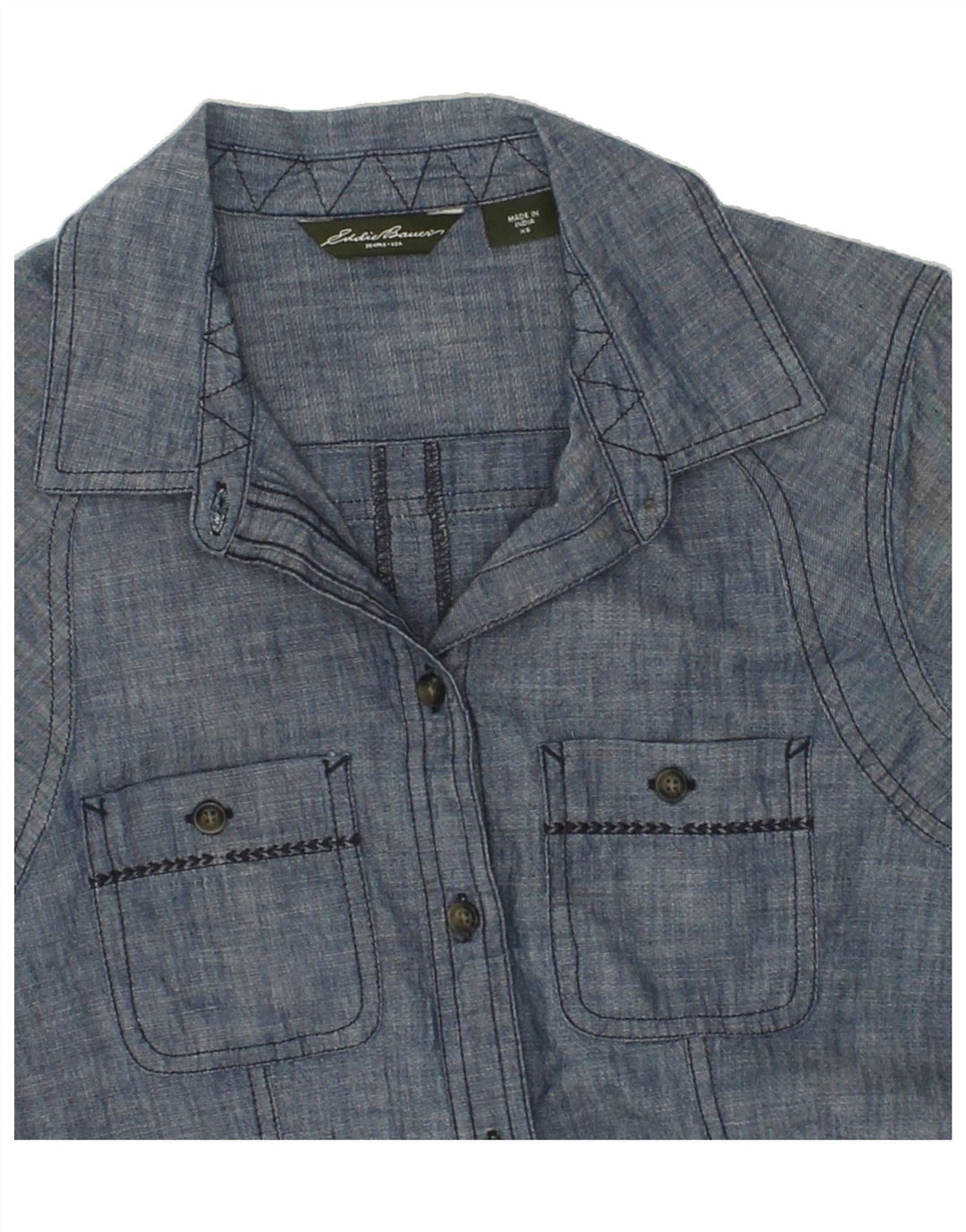EDDIE BAUER Womens Shirt UK 6 XS Navy Blue Cotton Vintage Eddie Bauer and Second-Hand Eddie Bauer from Messina Hembry 