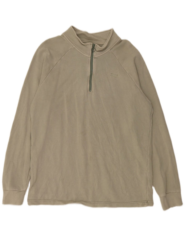 REEBOK Mens Zip Neck Sweatshirt Jumper Large Khaki Cotton