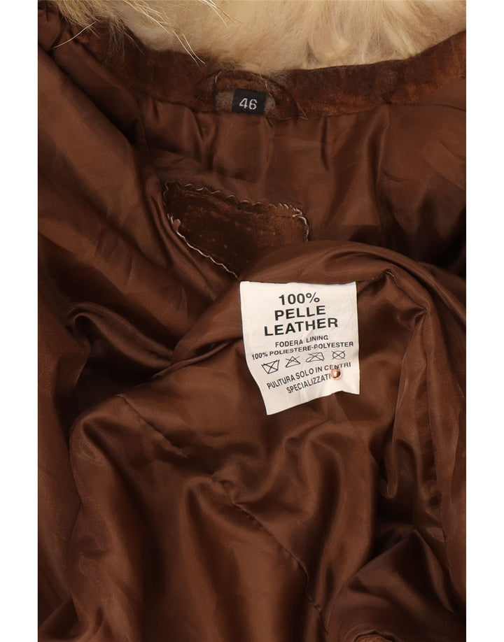 VINTAGE Damen offene Wildlederjacke IT 46 Großes braunes Leder