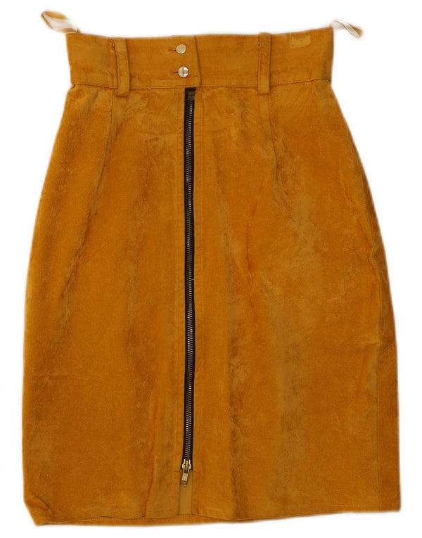 Vintage Damen Bleistiftrock mit hoher Taille, mittelgroß, W26, gelbe Baumwolle