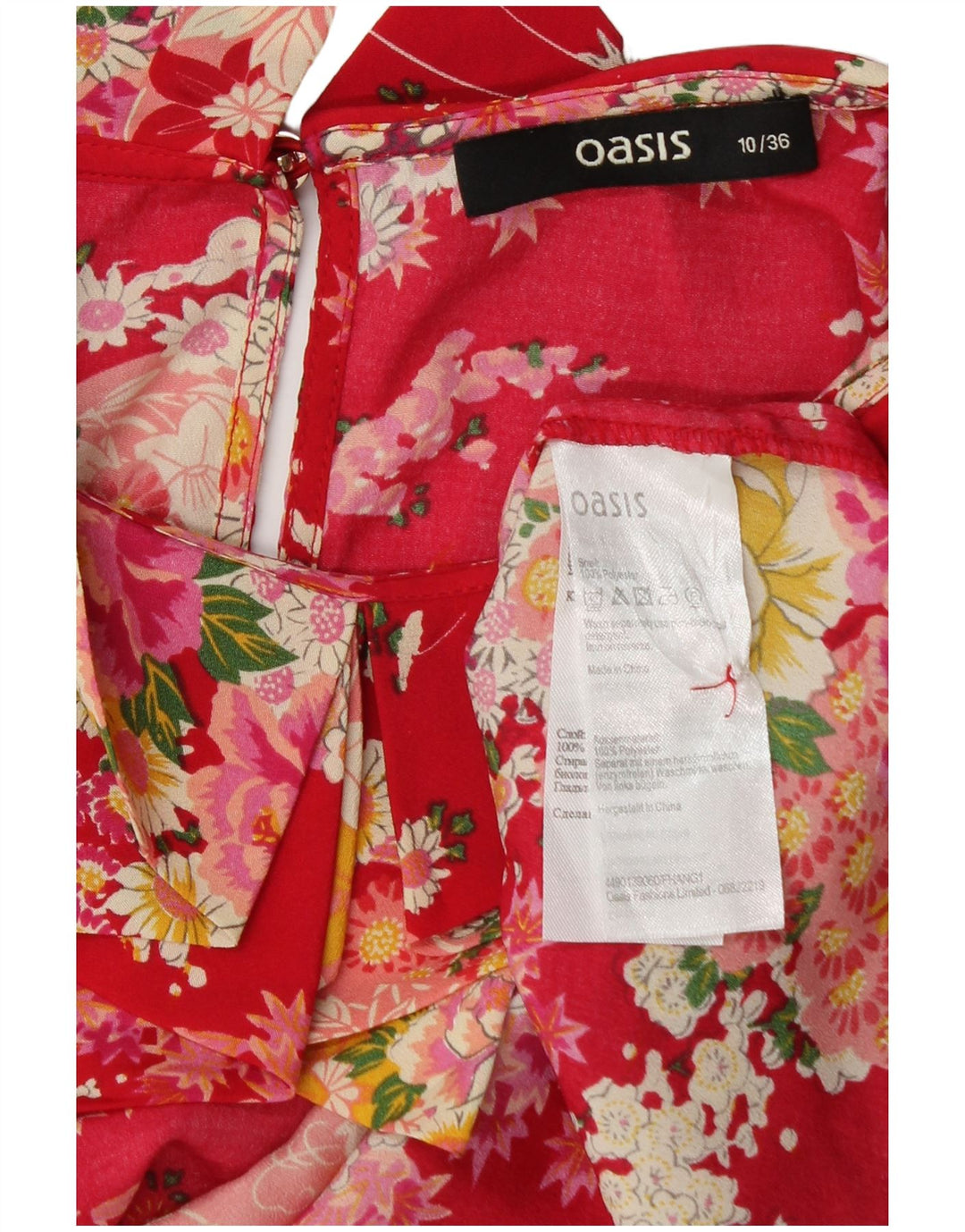 Oasis Damen-Bluse, ärmellos, Gr. 10, Größe S, rot, geblümt, Polyester