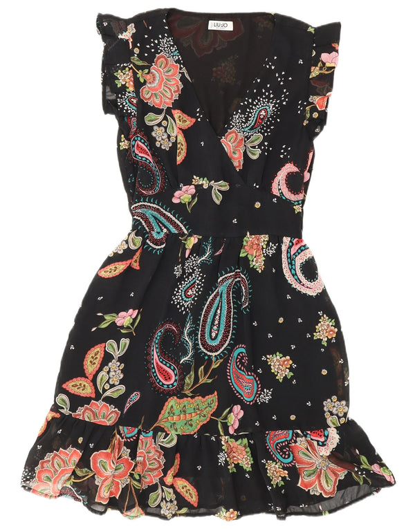 Liu Jo Damen-Stufenkleid UK 12 Medium Schwarz Paisley