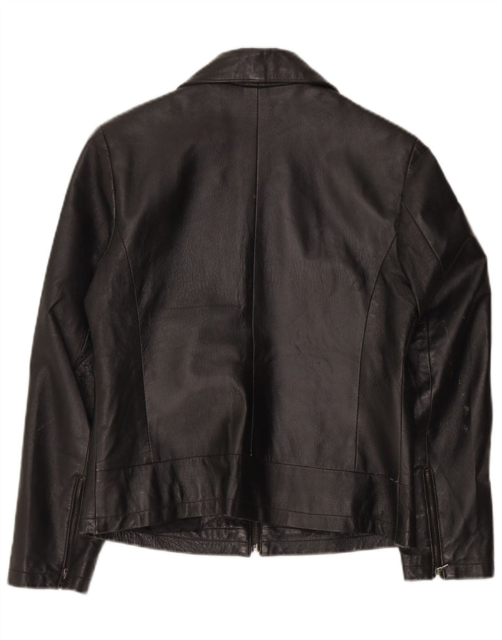Privilegi Damen Leder Crop Bomberjacke IT 44 Mittelschwarzes Leder
