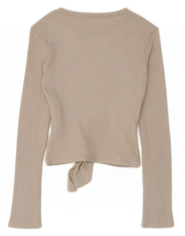 Zara Womens Front Tie Top Langarm UK 10 Small Beige Viskose