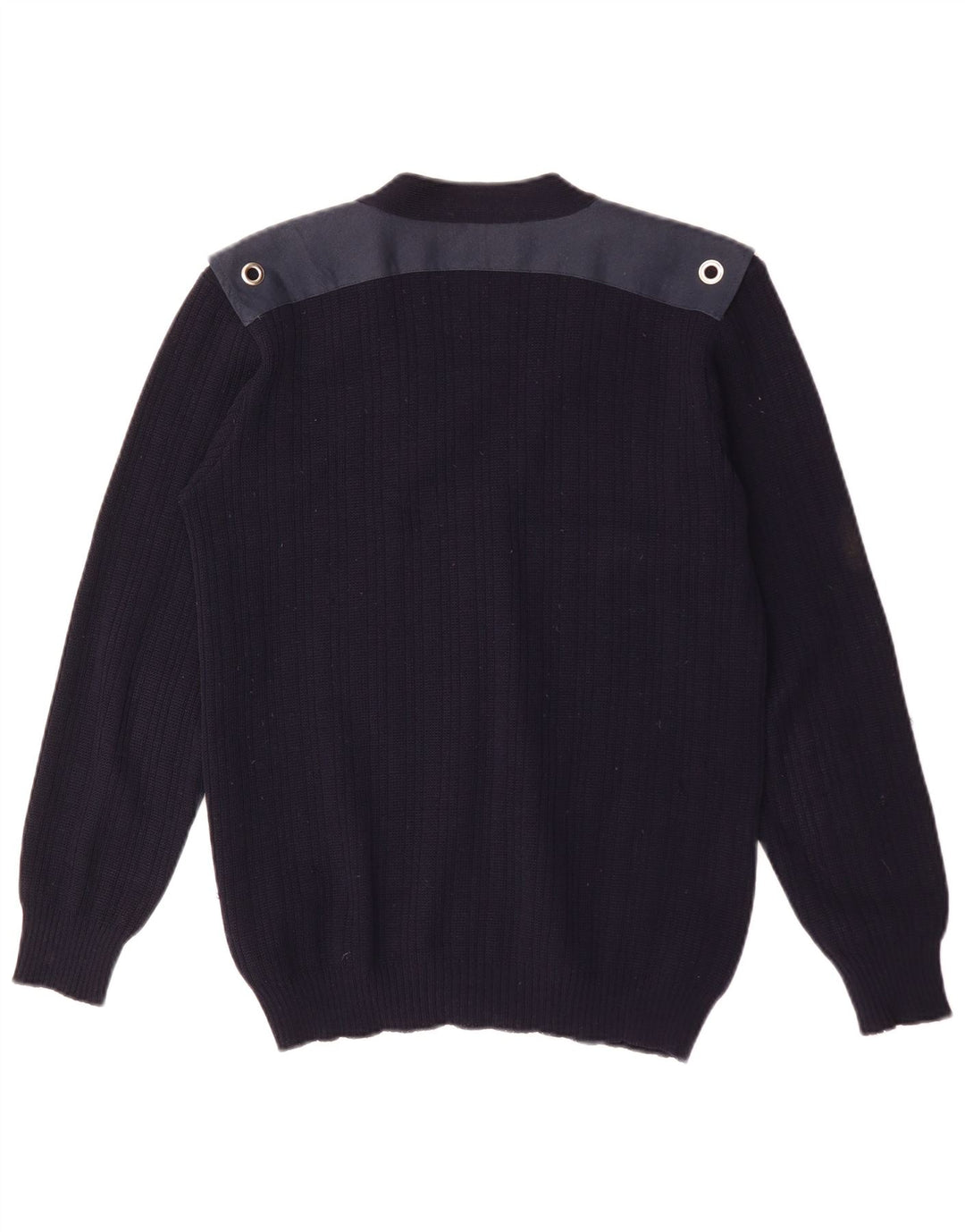 Vintage Herren-Cardigan-Pullover aus mittlerer marineblauer Colourblock-Wolle