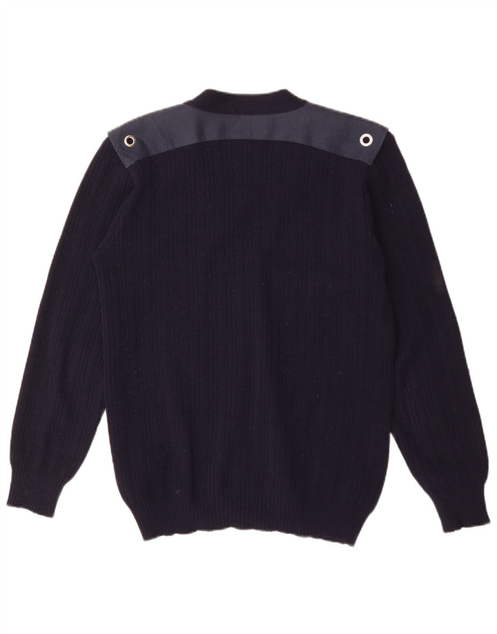 Vintage Herren-Cardigan-Pullover aus mittlerer marineblauer Colourblock-Wolle