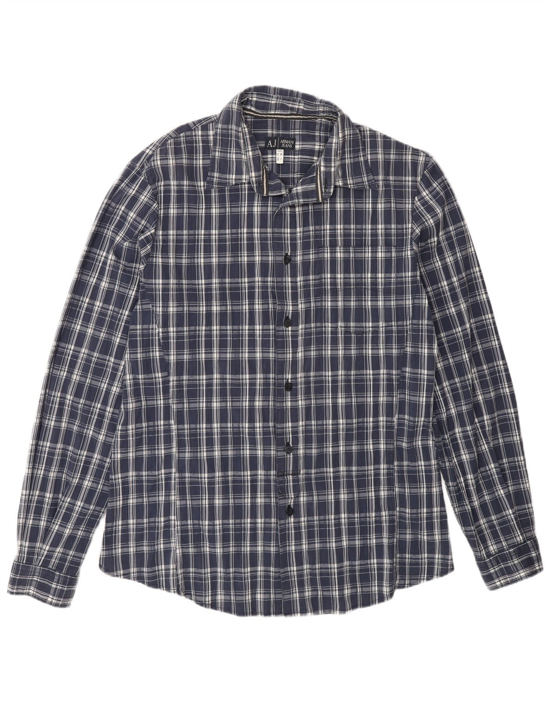 Armani Jeans Herrenhemd, groß, blau kariert, Baumwolle