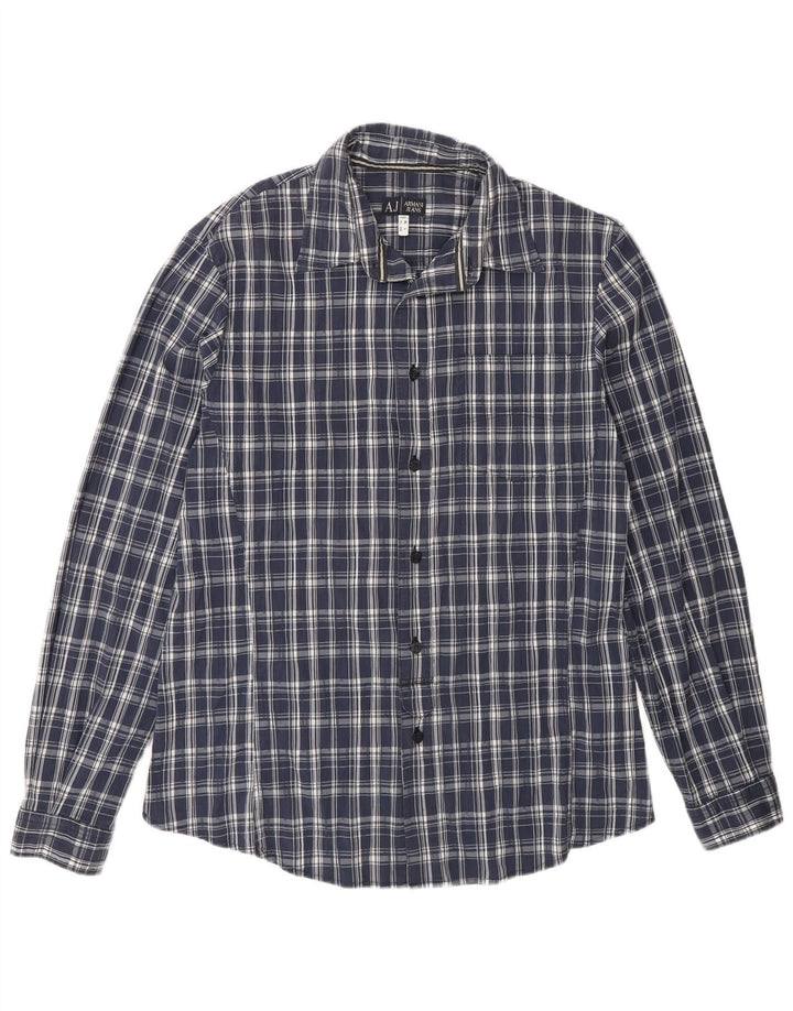 Armani Jeans Herrenhemd, groß, blau kariert, Baumwolle