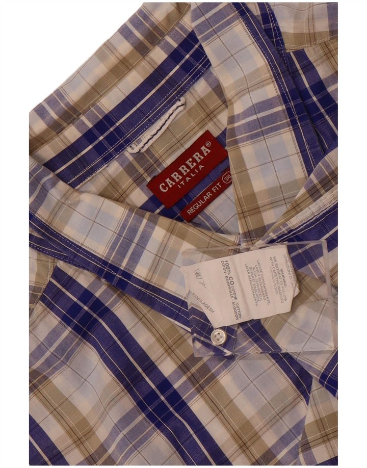 Carrera Herren-Kurzarmhemd mit normaler Passform, 3XL, blau kariert, Baumwolle
