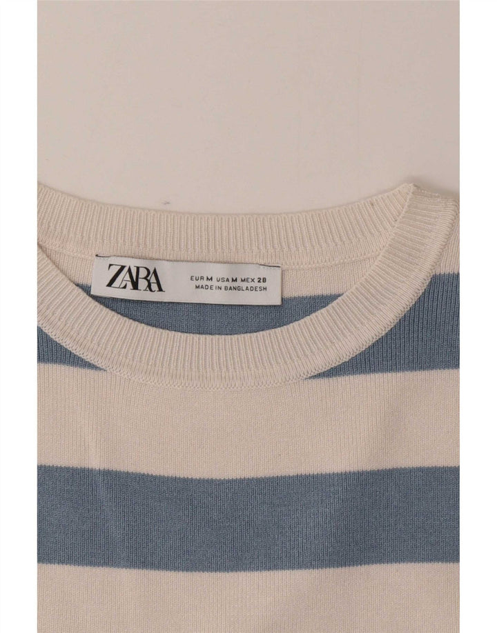 Zara Damen Crop Vest Top UK 12 Mittelblau gestreift