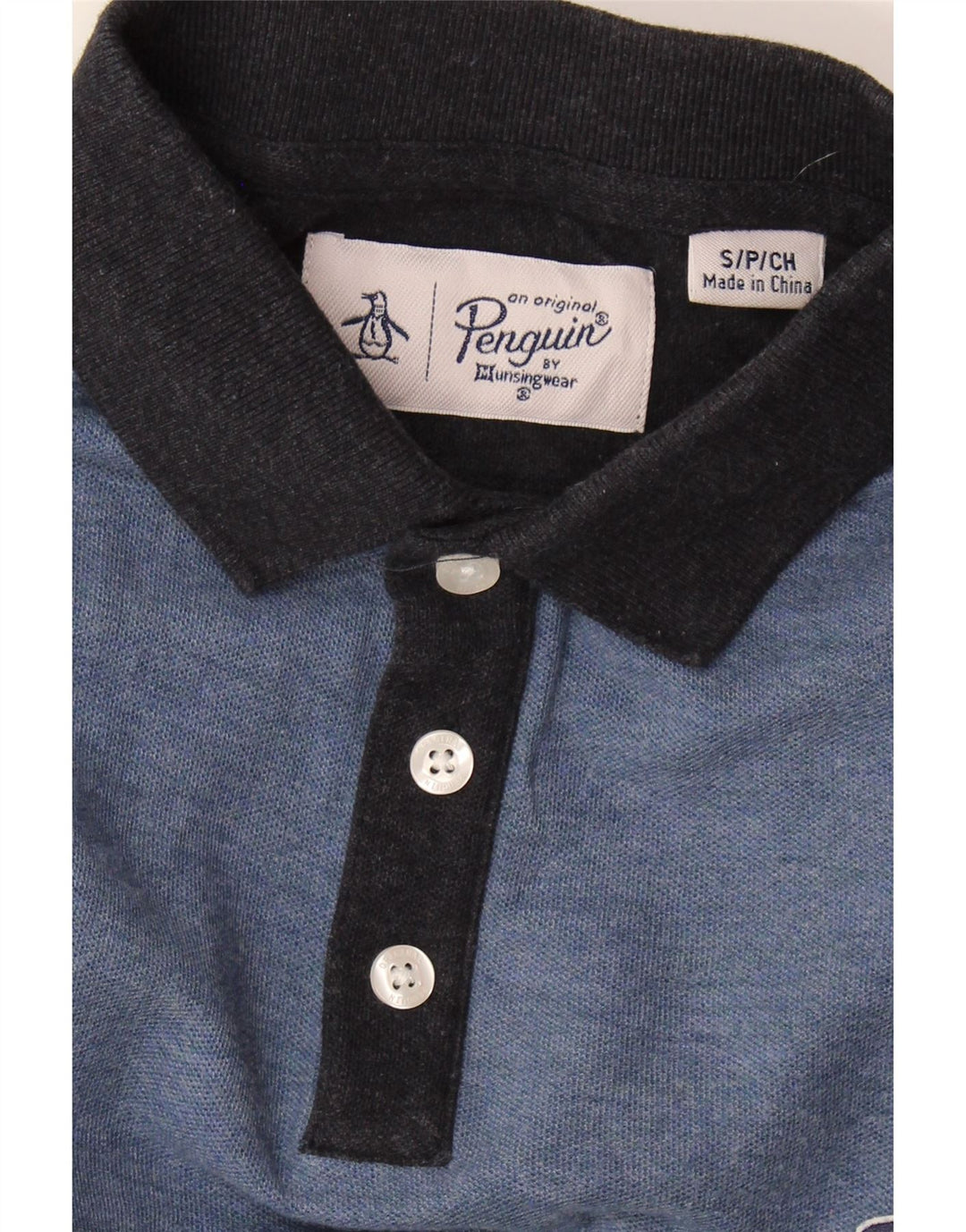 PENGUIN Mens Polo Shirt Small Blue Colourblock Vintage Penguin and Second-Hand Penguin from Messina Hembry 