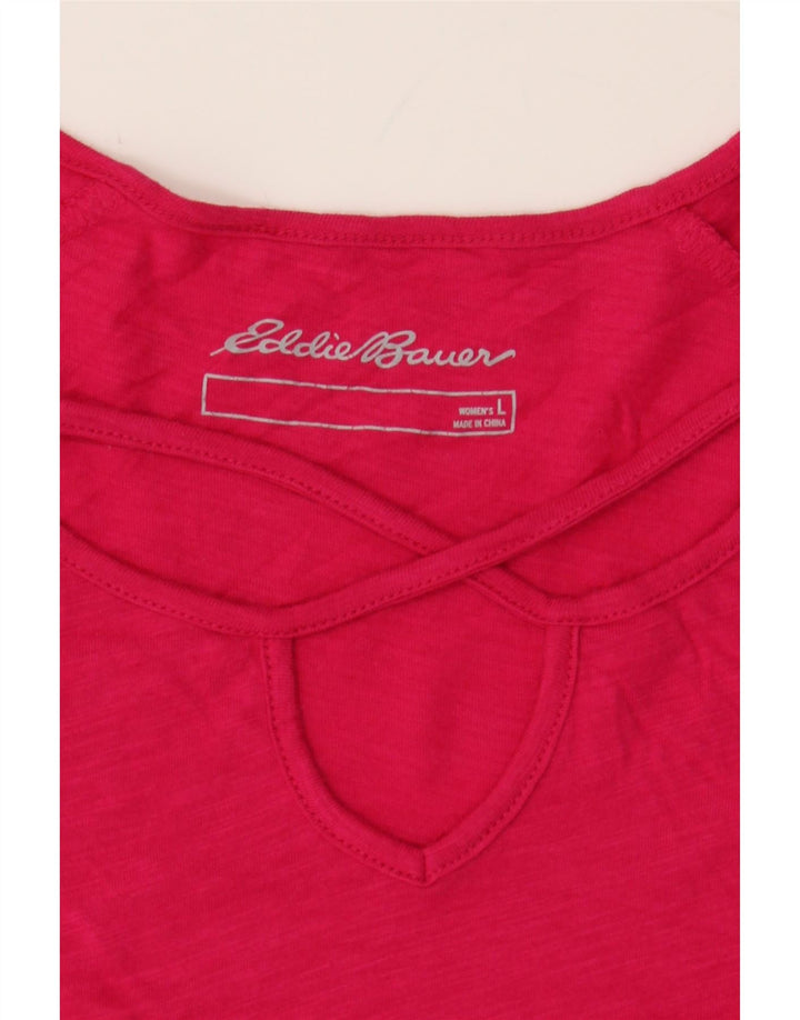EDDIE BAUER Womens Graphic Top 3/4 Sleeve UK 16 Large Red Cotton Vintage Eddie Bauer and Second-Hand Eddie Bauer from Messina Hembry 