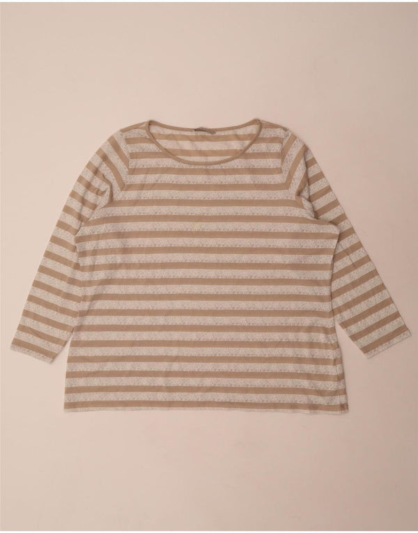 Marks & Spencer Damen Top Langarm UK 24 4XL Beige gestreifte Viskose