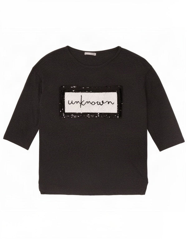 Zara Damen Graphic Top 3/4 Ärmel UK 10 Small Grau Lyocell