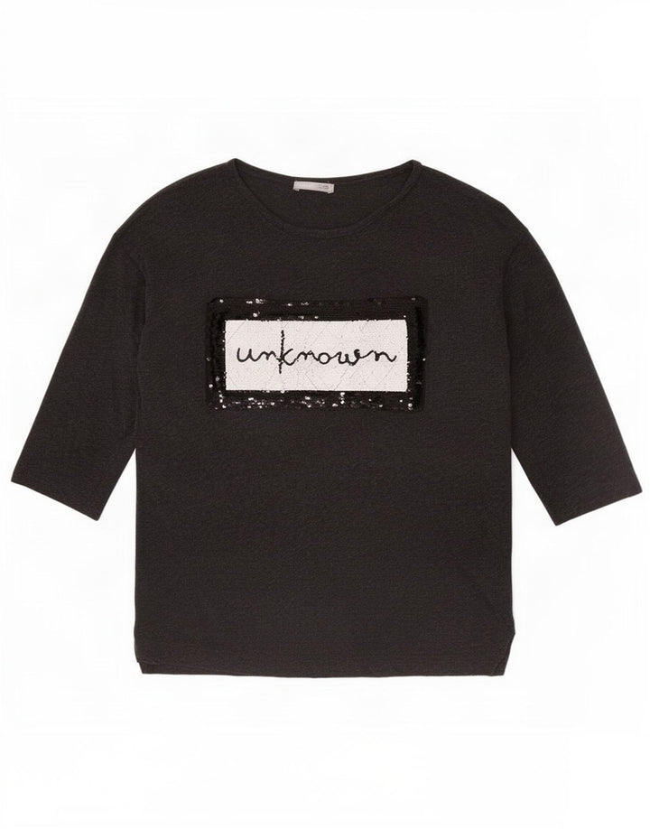 Zara Damen Graphic Top 3/4 Ärmel UK 10 Small Grau Lyocell