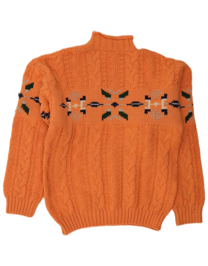 Vintage Herren Rollkragenpullover Pullover Große Orange Fair Isle Wolle