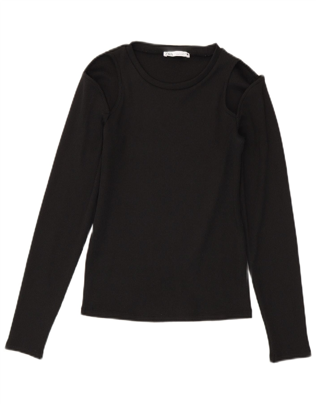 Zara Damen Crop Top Langarm UK 8 Small Schwarz Polyester