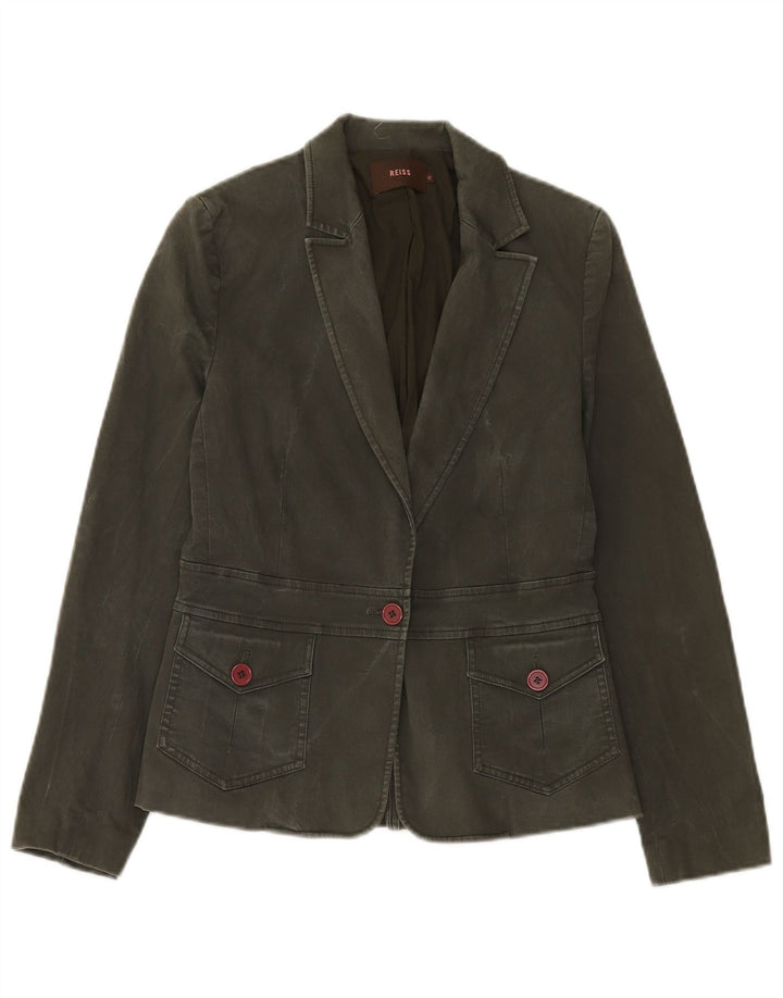 Reiss Damen-Blazerjacke mit 1 Knopf, UK 12, mittelgrüne Baumwolle