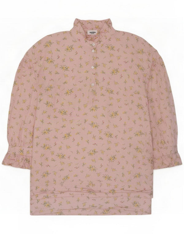 Zara Damen-Etuikleid mit 3/4-Ärmeln, UK 14, mittelrosa, geblümte Baumwolle