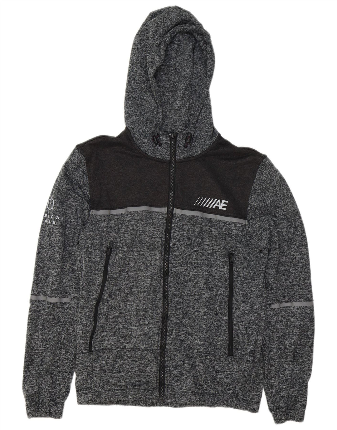 AMERICAN EAGLE Herren-Kapuzenpullover mit grafischem Reißverschluss, klein, grau meliert
