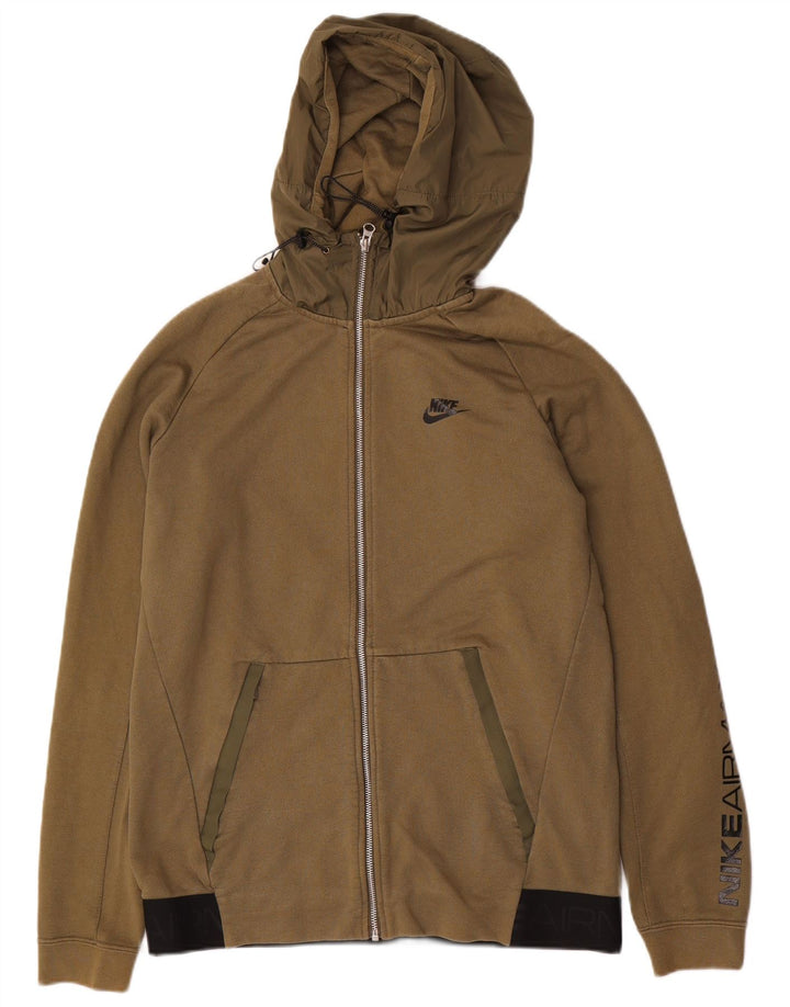 Nike Herren-Kapuzenpullover mit grafischem Reißverschluss, mittlere Khaki-Baumwolle