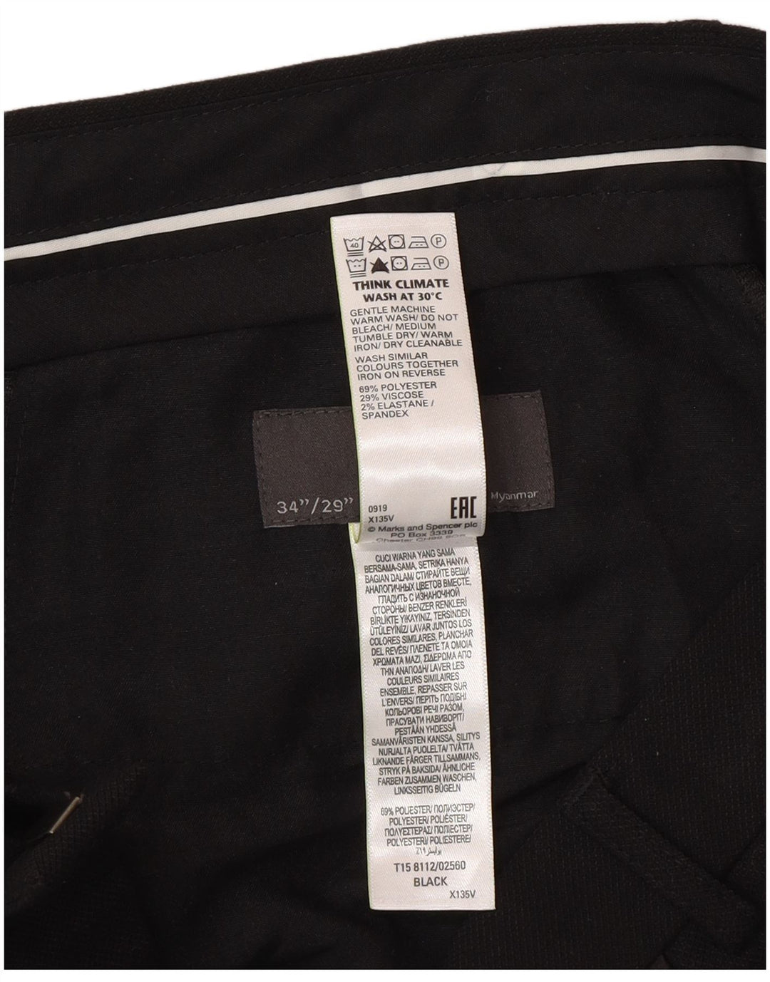 Marks & Spencer Slim-Anzughose für Herren, W34, L29, Schwarz, Polyester