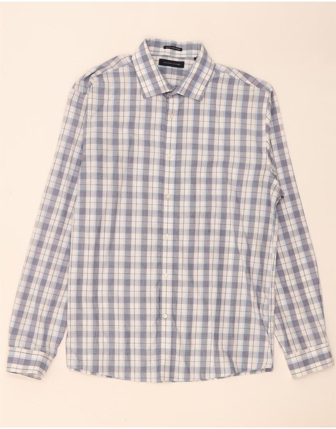 Tommy Hilfiger Herrenhemd, Größe 16 1/2, groß, blau kariert