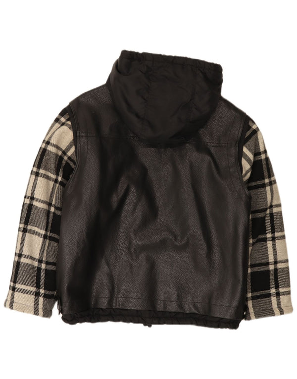 Vintage Jungen-Windbreaker-Mantel mit Kapuze, 11–12 Jahre, schwarz kariertes Polyvinyl