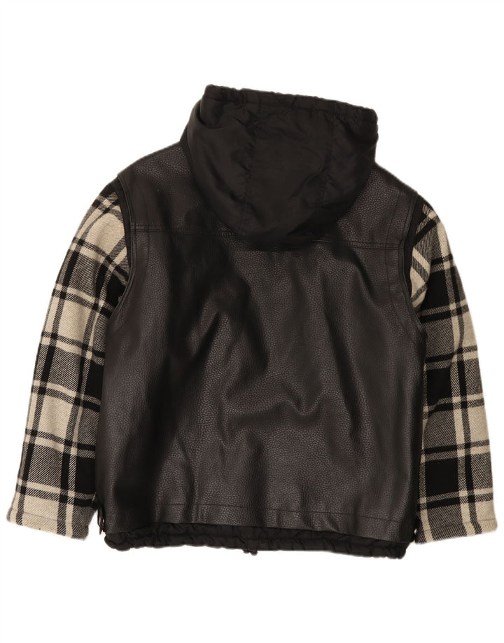 Vintage Jungen-Windbreaker-Mantel mit Kapuze, 11–12 Jahre, schwarz kariertes Polyvinyl