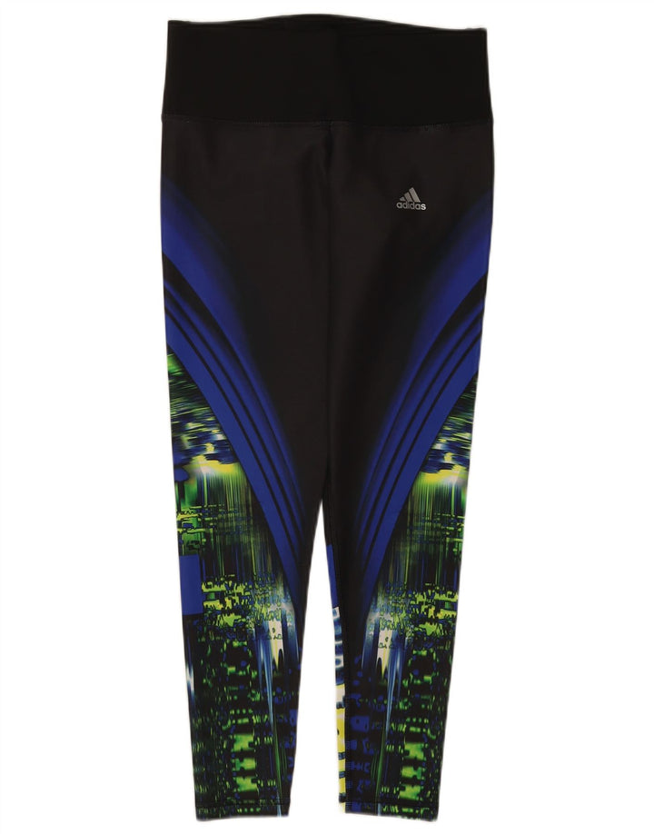 Adidas Damen Climalite Abstract Pattern Leggings UK 8/10 Small Schwarz