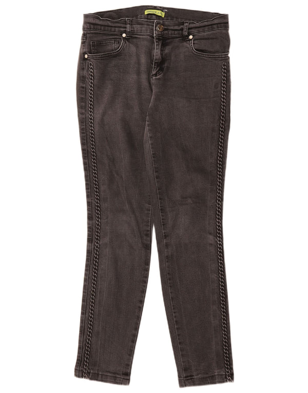 Versace Damen Slim Jeans IT 42 Mittel W30 L29 Grau Baumwolle